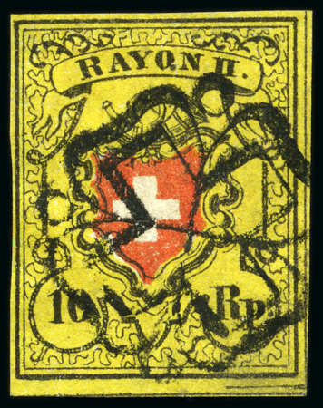 Stamp of Switzerland / Schweiz » Rayonmarken » Rayon II, gelb, ohne Kreuzeinfassung (STEIN A 3) Type 36 A3/RO mit Zürcher Rosette zentrisch entwertet