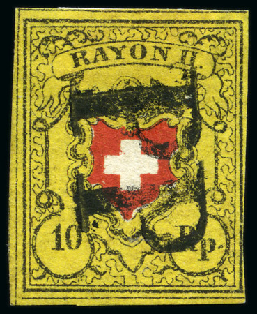 Stamp of Switzerland / Schweiz » Rayonmarken » Rayon II, gelb, ohne Kreuzeinfassung (STEIN B) Type 14 B/LU mit schwarzem P.P. (AW Nr. 207)