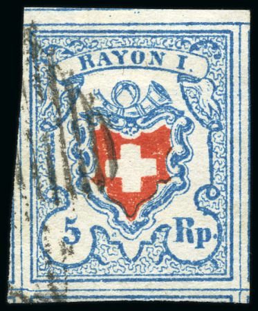Stamp of Switzerland / Schweiz » Rayonmarken » Rayon I, hellblau, ohne KE (STEIN C1) Type 4 C1/RU mit Retusche in Wappeneinfassung