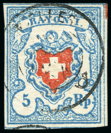 Stamp of Switzerland / Schweiz » Rayonmarken » Rayon I, hellblau, ohne KE (STEIN C1) Type 4 C1/RO mit Anlagelinie oben rechts