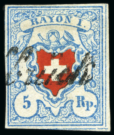 Stamp of Switzerland / Schweiz » Rayonmarken » Rayon I, hellblau, ohne KE (STEIN C2) Type 24 C2/LO entwertet mit schwarzem Schriftstempel