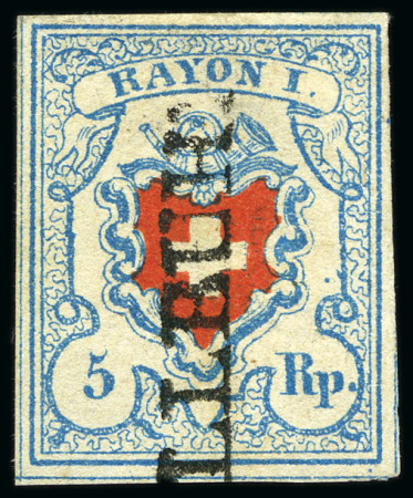 Stamp of Switzerland / Schweiz » Rayonmarken » Rayon I, hellblau, ohne KE (STEIN C2) Type 29 C2/LO entwertet mit Stabstempel HELLBÜHL