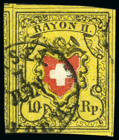 Stamp of Switzerland / Schweiz » Rayonmarken » Rayon II, gelb, ohne Kreuzeinfassung (STEIN D) Type 12 D/RU mit klarem BASEL 7 JUIN Rundstempel