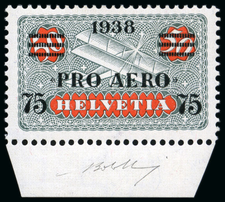 Stamp of Switzerland / Schweiz 1938 Pro Aero, postfrisch, mit Bogenrand unten