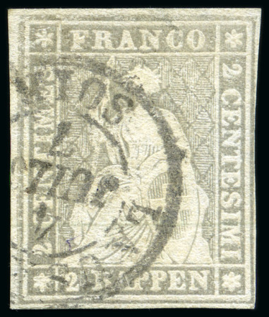Stamp of Switzerland / Schweiz » Sitzende Helvetia Ungezähnt » 1857-62 Berner Druck, Dickes Papier 2Rp grau mit Rundstempel LAUSANNE 4 JUIL... Entwertet