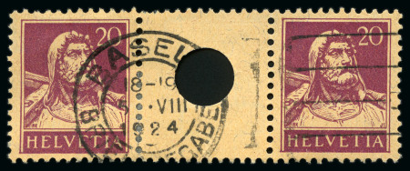 Stamp of Switzerland / Schweiz 1921 Zwischensteg mit kleiner Lochung Tellbrustbild