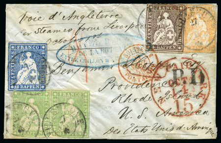 Stamp of Switzerland / Schweiz » Sitzende Helvetia Ungezähnt » 1856-57 Berner Druck (II) 40Rp grün (waagr. Paar) zusammen mit 20Rp orange
