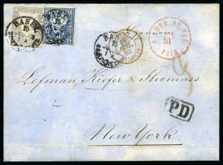 Stamp of Switzerland / Schweiz » Sitzende Helvetia Ungezähnt » 1856-57 Berner Druck (II) 1Fr violettgrau mit Sitzende Helvetia 10C