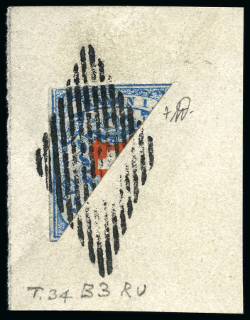 Stamp of Switzerland / Schweiz » Rayonmarken » Rayon I, hellblau, ohne KE (STEIN B3) Type 34 B3/RU, Halbierung sauber entwertet Raute