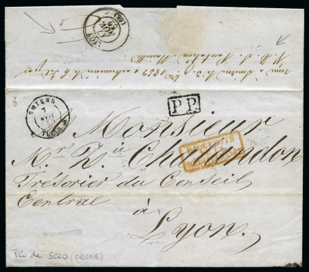 Stamp of Auction catalogues SMYRNE 1852 Lettre de Scio-Cesme pour Lyon