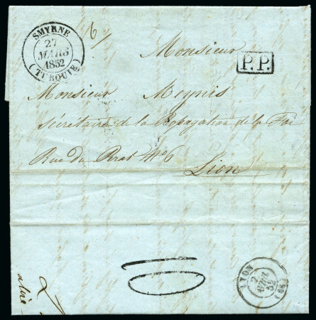 Stamp of Auction catalogues SMYRNE 1852 Lettre de Smyrne pour Lyon