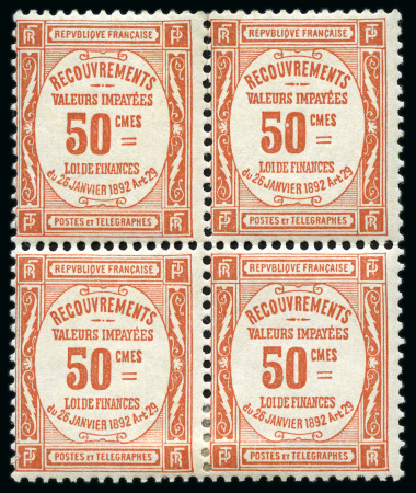 Stamp of France » Timbres-Taxe 1908 Taxe Yv. 47 en bloc de 4 avec charnière