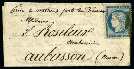 Stamp of France » Guerre de 1870-1871 RARISSIME BALLON DES GRAVILLIERS