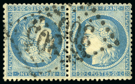 Stamp of France 1870 20c Siège en paire TETE-BECHE obl. GC 305