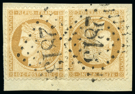 Stamp of France 1870 10c Siège en paire TETE-BECHE obl. GC 2813