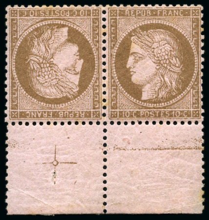 Stamp of France Cérès 10c brun sur rose en paire TETE-BECHE