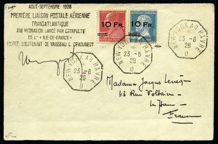 Stamp of France » Poste Aérienne 1928 ILE DE FRANCE 10F sur 90c + 10F sur 1F50 obl.