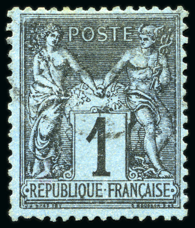 Stamp of France 1c BLEU DE PRUSSE, oblitération légère