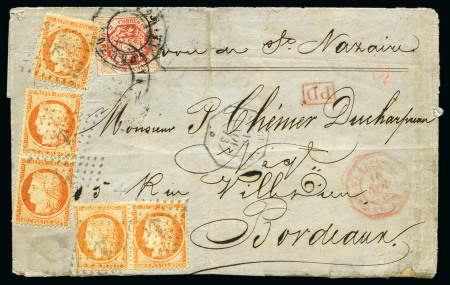 Stamp of France 40c Siège, cinq exemplaires, obl. ancre