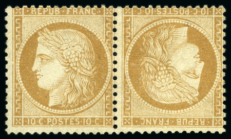 Stamp of France 10c et 20c Siège en paire TETE-BECHE, neuf