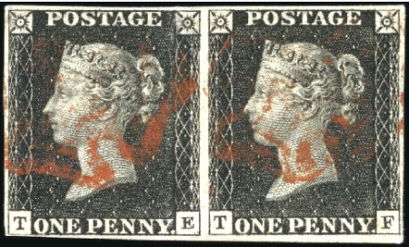 Stamp of Great Britain » 1840 1d Black and 1d Red plates 1a to 11 1840 1d Black pl.8 TE-TF pair with fine to very go