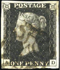 Stamp of Great Britain » 1840 1d Black and 1d Red plates 1a to 11 1840 1d Black pl.8 AD with very good even margins,