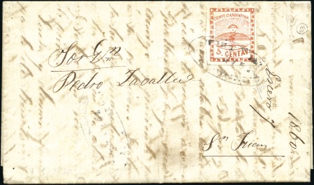 Stamp of Argentina 1858 Confederation 5c red-orange tied FRANCA oval 