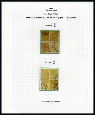 1876 4 Krans yellow, on white paper, selection of sixteen used singles, showing four reconstructions