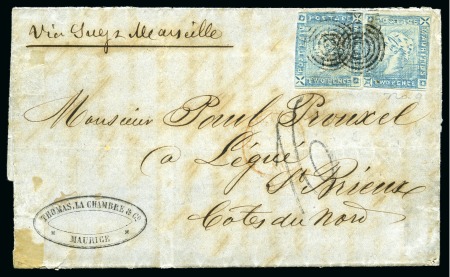 Stamp of Mauritius » 1859 Lapirot Issue » Intermediate Impressions (SG 38) 2d blue, intermediate impression, position 3, in combination with 2d blue, worn impression, position 9, on 1859 folded lettersheet