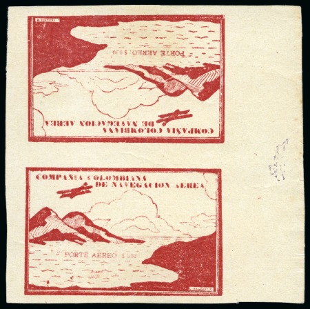 Stamp of Colombia 1920 COMPAÑIA COLOMBIANA DE NAVEGACION AEREA 10c c