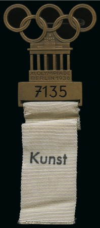 Stamp of Olympics » 1936 Berlin » Medals 1936 Berlin "Kunst" (Art) participation badge and 