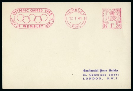 Stamp of Olympics » 1948 London 1948 (Jan 12) Card with "OLYMPIC GAMES 1948" Wembley 1d machine frank