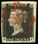 Stamp of Great Britain » 1840 1d Black and 1d Red plates 1a to 11 1840 1d Black group of 16 stamps incl. pl.1b (9), 