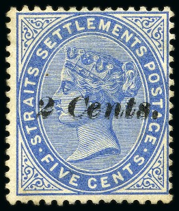 Stamp of Malaysia » Straits Settlements 1887 2c on 5c Blue with DOUBLE SURCHARGE, unused w