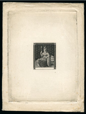 Stamp of Mauritius » 1858-62 Britannia Issues (SG 26-35) 1858 Britannia master die proof in black on sunken