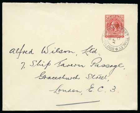 Stamp of Falkland Islands 1932 1d Envelope type IV sent to UK and tied by 11