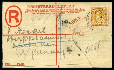 Stamp of Falkland Islands 1906 (Jan 29) Registered envelope to Germany with 