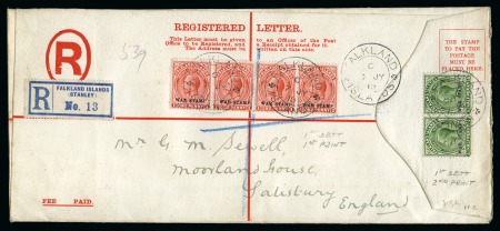 Stamp of Falkland Islands 1919 (Jul 7) Formula registered envelope sent to E