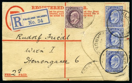Stamp of Falkland Islands 1909 (Nov 1) Formula registered envelope sent to A