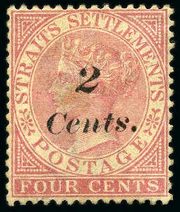 Stamp of Malaysia » Straits Settlements 1883 2c on 4c Rose with inverted "s" in "Cents" va