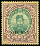 Stamp of Malaysia » Malaysian States » Trengganu 1910-19 1c to $25 SPECIMEN set of 19, mint with to