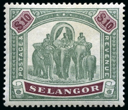 Stamp of Malaysia » Malaysian States » Selangor 1895-99 $10 Green & Purple, mint og, very fine and