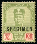 Stamp of Malaysia » Malaysian States » Johor 1922-41 $500 Blue & Red with SPECIMEN overprint, mint