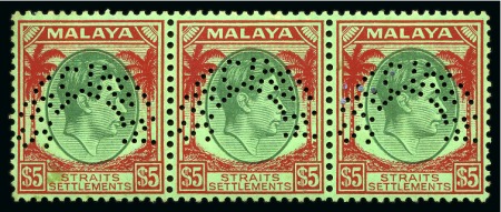 Stamp of Malaysia » Straits Settlements 1937-41 $1, $2 and $5 in strips of three with SPEC