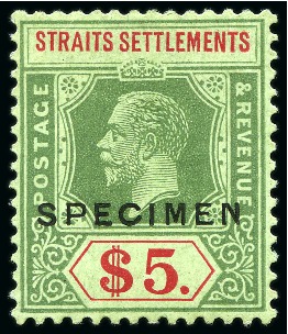 Stamp of Malaysia » Straits Settlements 1921-33 1c to $5 set of 23 with SPECIMEN perfins, mint