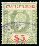 Stamp of Malaysia » Straits Settlements 1906-12 $5 and 1912-23 $5 with inverted watermarks