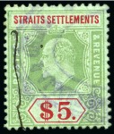 Stamp of Malaysia » Straits Settlements 1906-12 $5 and 1912-23 $5 with inverted watermarks