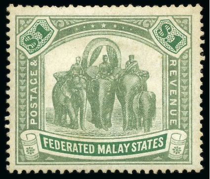 Stamp of Malaysia » Federated Malay States 1904-22 $1 Grey-Green & Green with inverted waterm