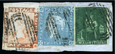 Stamp of Mauritius » 1848-59 Post Paid Issue » Worn Impressions (SG 16-22) Post Paid, Lapirot and Britannia on piece