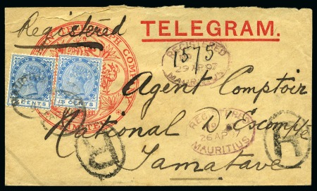 Stamp of Mauritius » Later Issues 1897 Telegram envelope sent registered